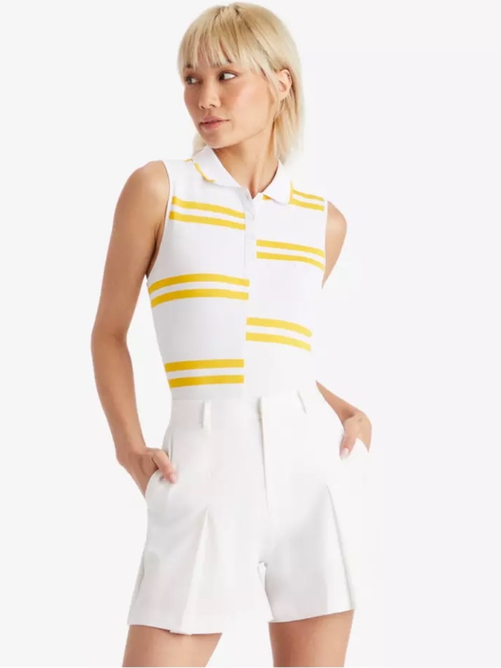 G/Fore Offset Stripe Pique Sleeveless Golf Polo Shirt